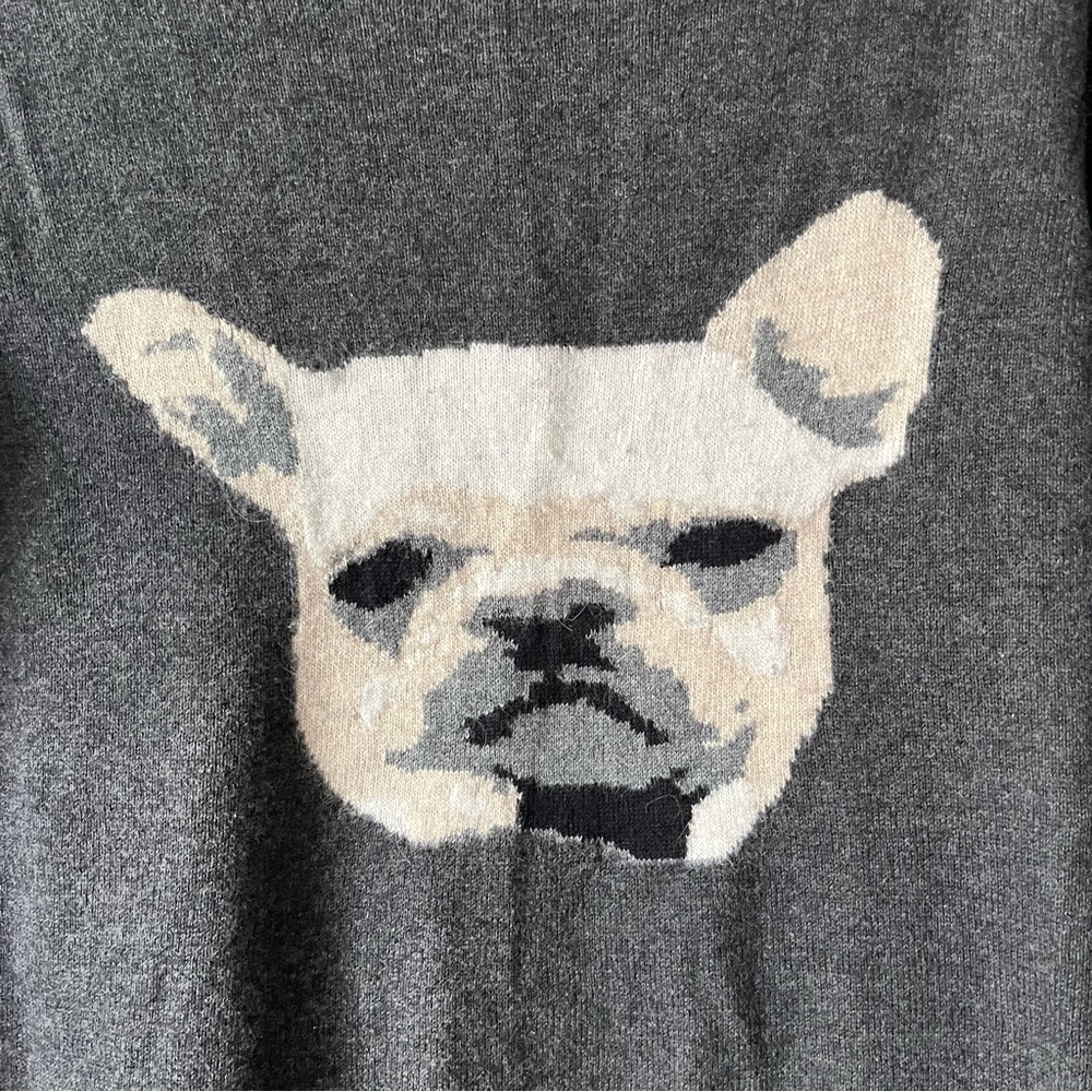 JOE FRESH Women's Sweater Gray Frenchie French Bulldog Cotton Wool XS - Picture 2 of 4